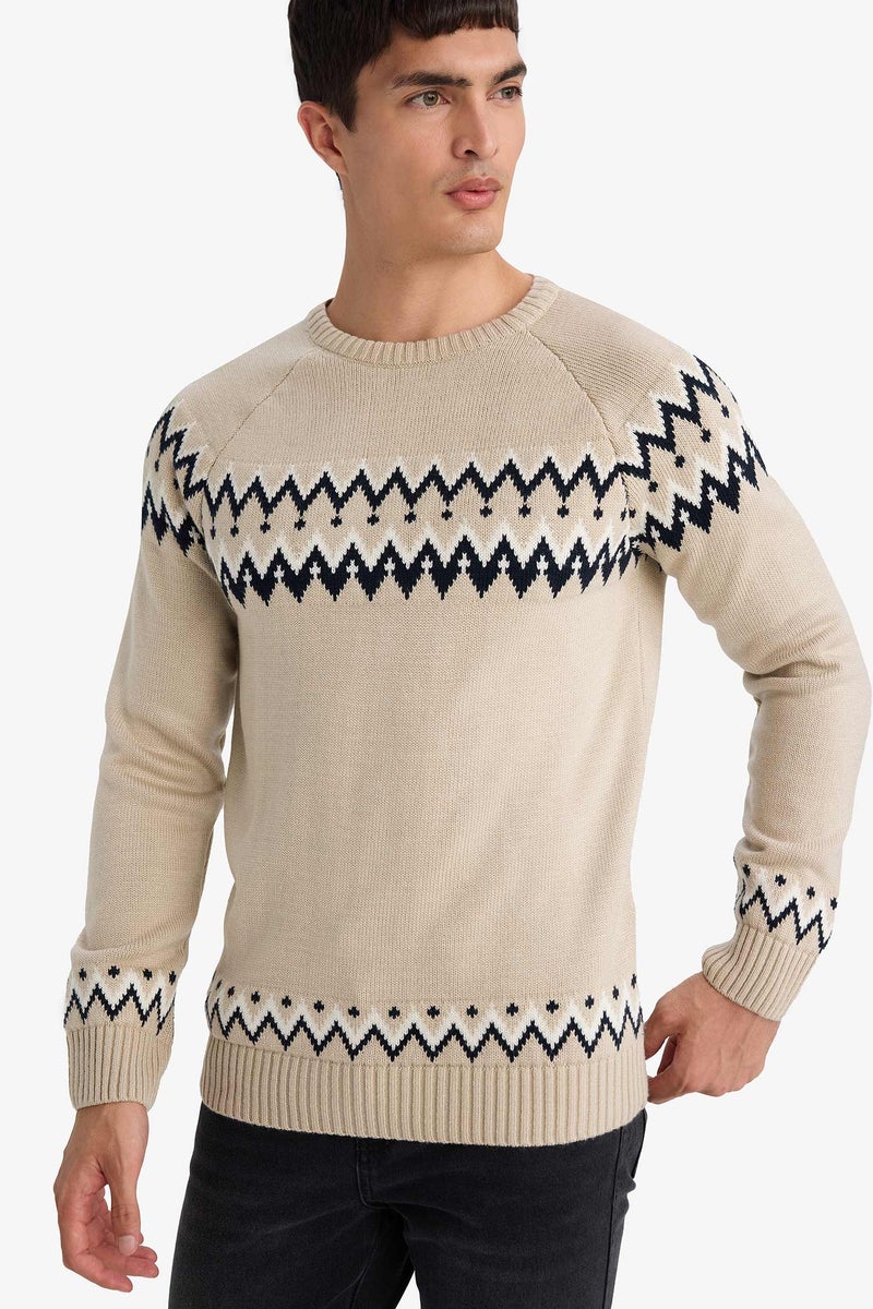DeFacto Beige Man Standard Fit Crew Neck Knitwear Pullover Casual - Image 3